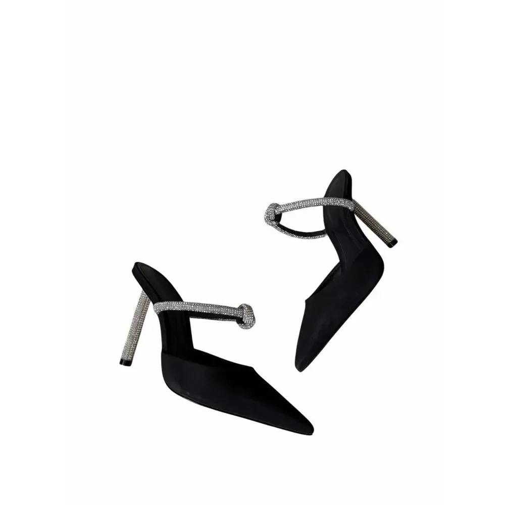 SCHUTZ Pearl Glam Pin Pump Heel Embellished Knot Pointed Toe‎ Black 6.5